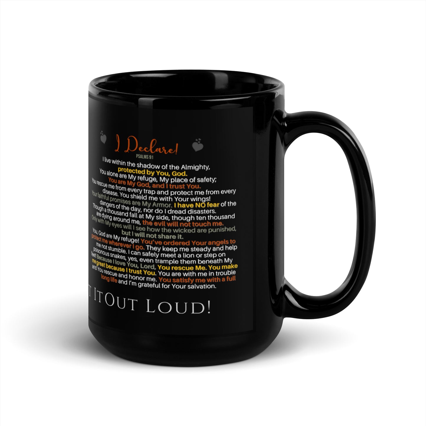 I am Psalms 91 Equipped! Confession Mug™️ 15 oz. Black Glossy