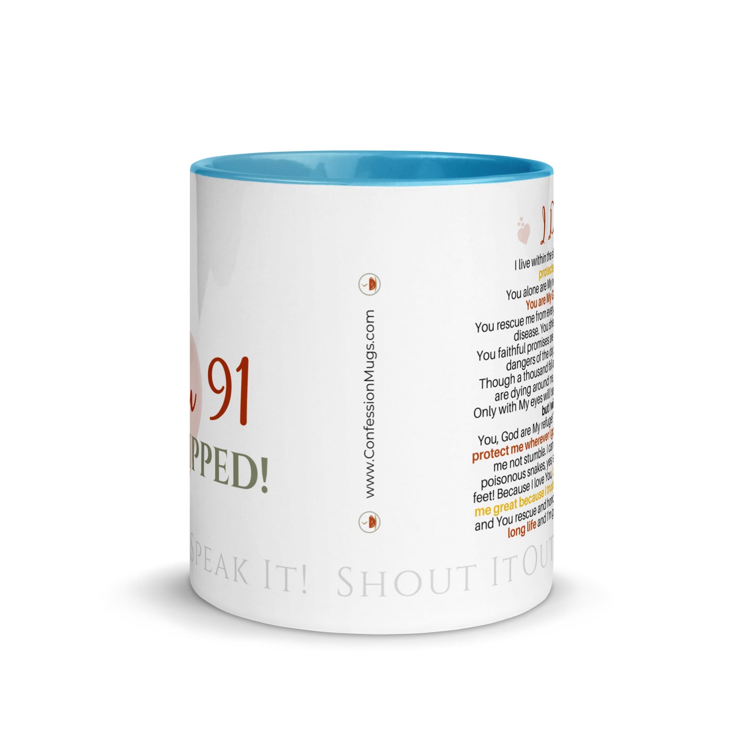 I am Psalm 91 Equipped! ❤️ Confession Mug, 15 oz. with Color Inside