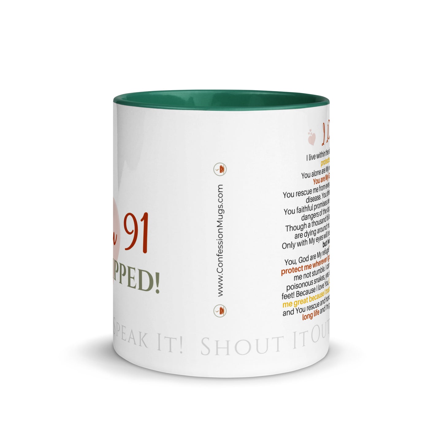 I am Psalm 91 Equipped! ❤️ Confession Mug, 15 oz. with Color Inside