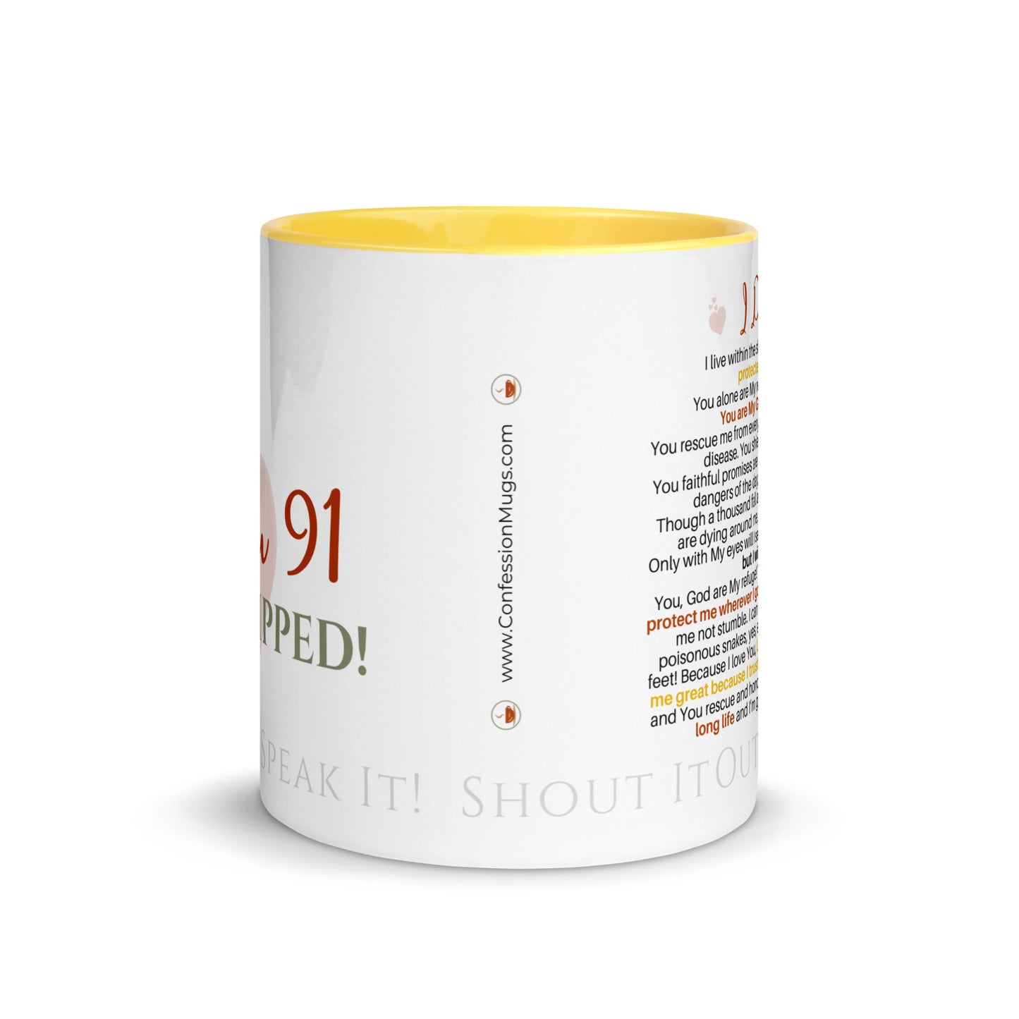 I am Psalm 91 Equipped! ❤️ Confession Mug, 15 oz. with Color Inside